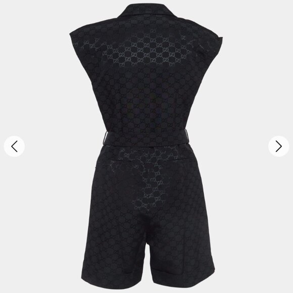 Gucci Black Monogram Jacquard Faille Jumpsuit with Belt - Picture 13 of 14